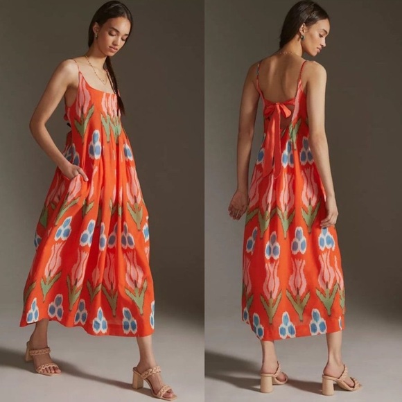 Anthropologie Dresses & Skirts - NWT Anthropologie Nikki Pleated Maxi Dress Orange Floral Boho Print Size Large L